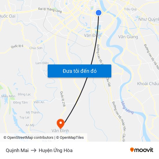 Quỳnh Mai to Huyện Ứng Hòa map