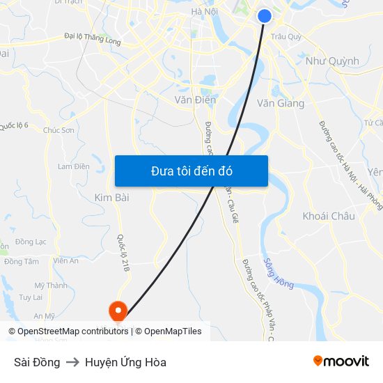 Sài Đồng to Huyện Ứng Hòa map