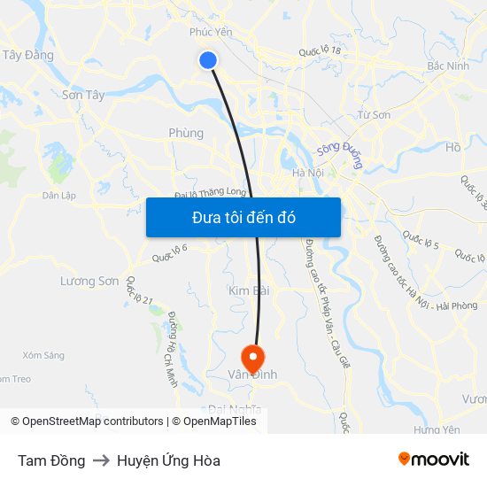 Tam Đồng to Huyện Ứng Hòa map