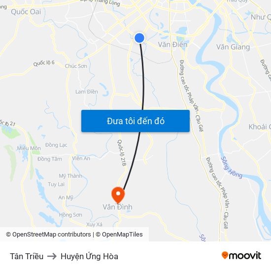 Tân Triều to Huyện Ứng Hòa map