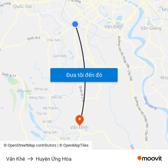 Văn Khê to Huyện Ứng Hòa map
