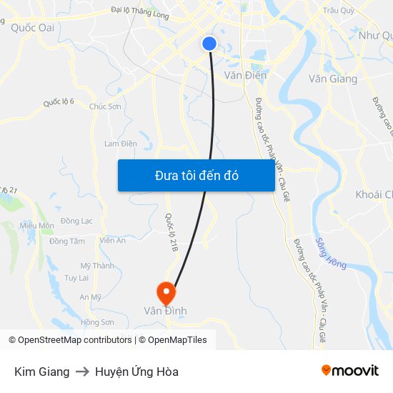 Kim Giang to Huyện Ứng Hòa map