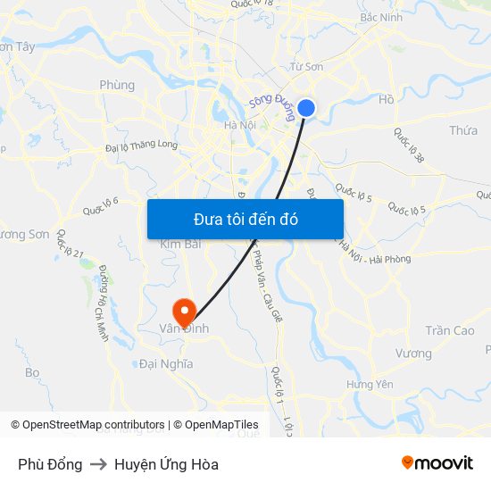 Phù Đổng to Huyện Ứng Hòa map