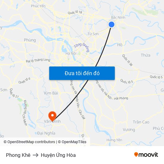 Phong Khê to Huyện Ứng Hòa map