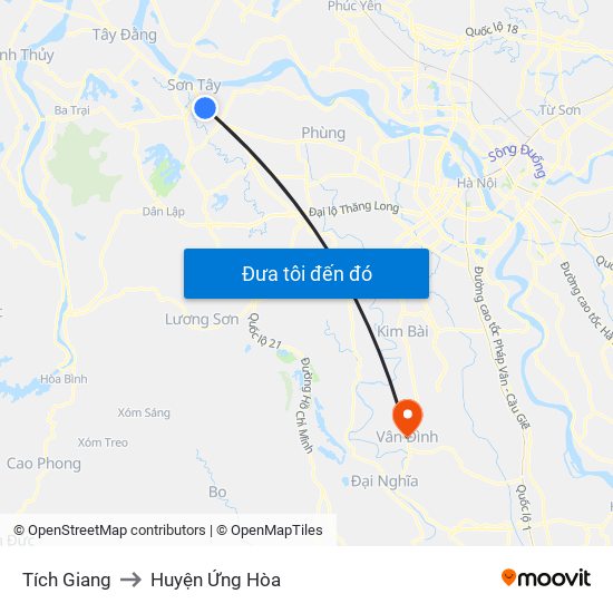 Tích Giang to Huyện Ứng Hòa map