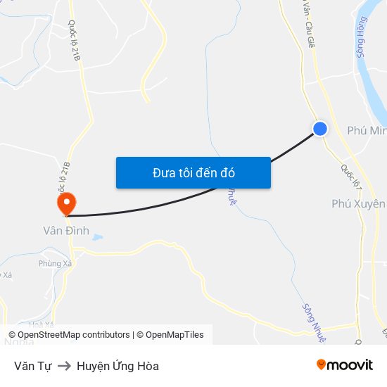 Văn Tự to Huyện Ứng Hòa map