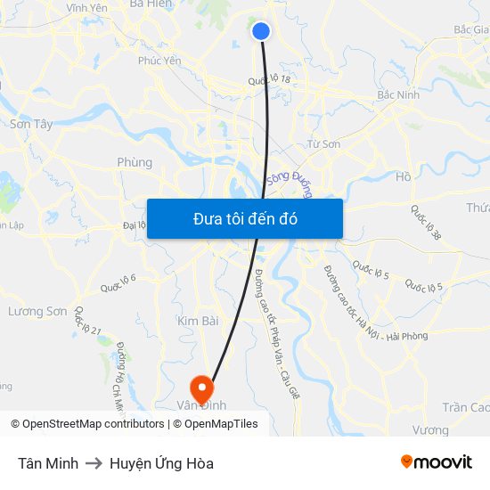 Tân Minh to Huyện Ứng Hòa map
