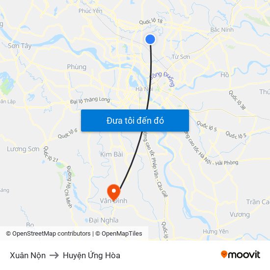 Xuân Nộn to Huyện Ứng Hòa map