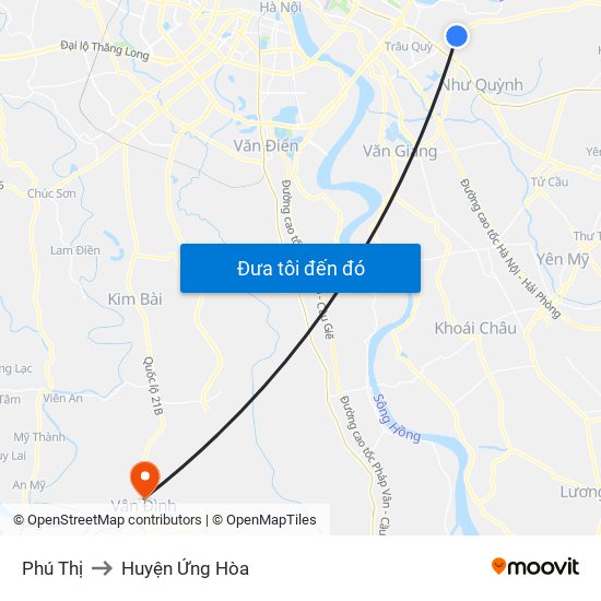 Phú Thị to Huyện Ứng Hòa map