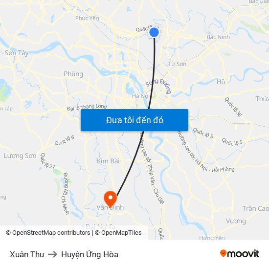 Xuân Thu to Huyện Ứng Hòa map
