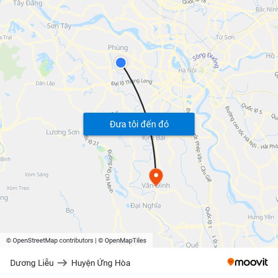 Dương Liễu to Huyện Ứng Hòa map