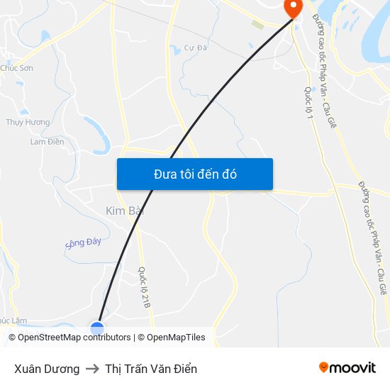 Xuân Dương to Thị Trấn Văn Điển map