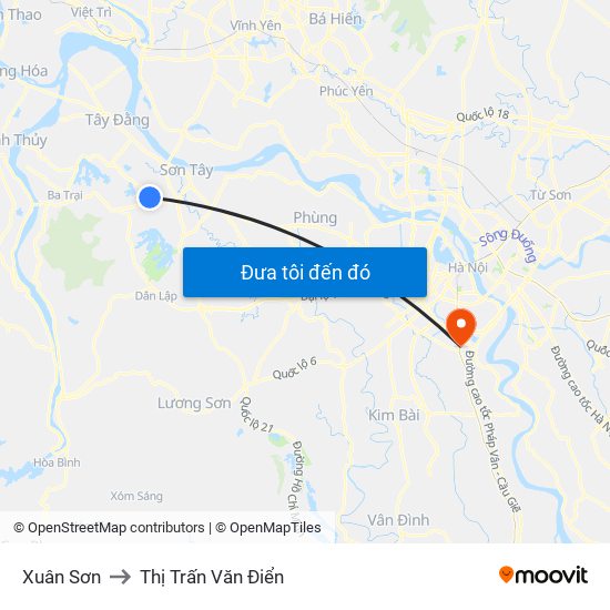 Xuân Sơn to Thị Trấn Văn Điển map