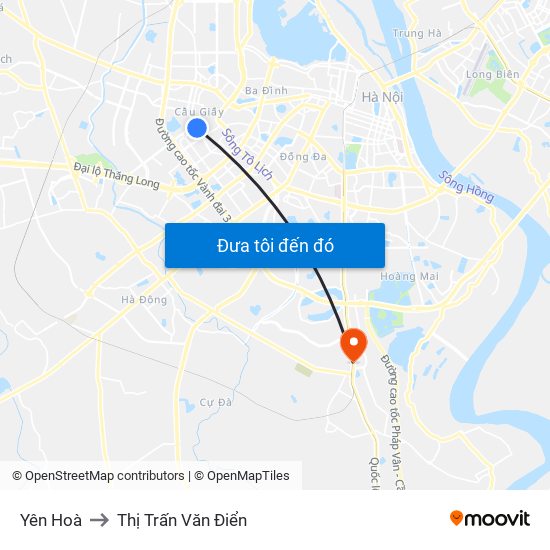 Yên Hoà to Thị Trấn Văn Điển map