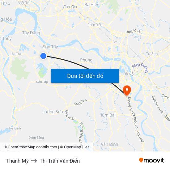 Thanh Mỹ to Thị Trấn Văn Điển map