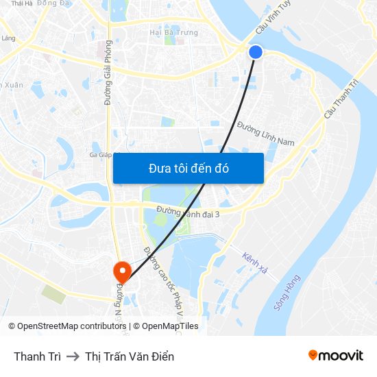 Thanh Trì to Thị Trấn Văn Điển map