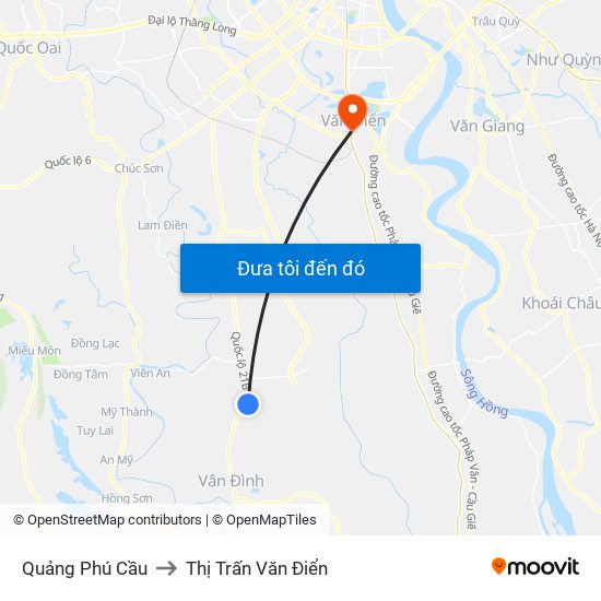 Quảng Phú Cầu to Thị Trấn Văn Điển map