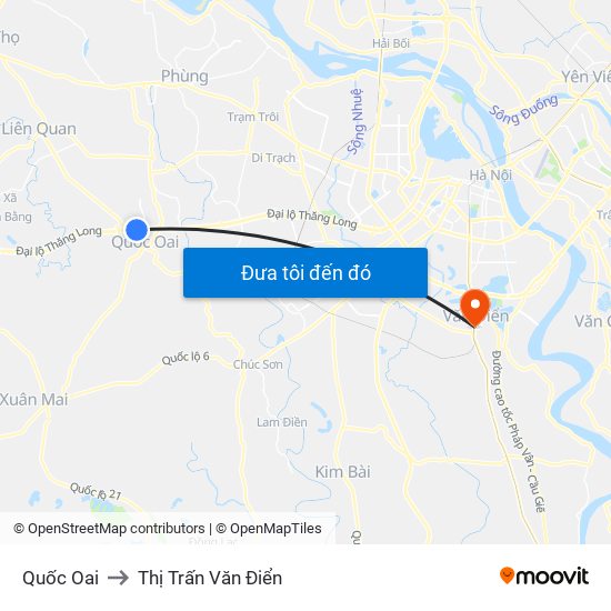 Quốc Oai to Thị Trấn Văn Điển map