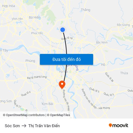 Sóc Sơn to Thị Trấn Văn Điển map