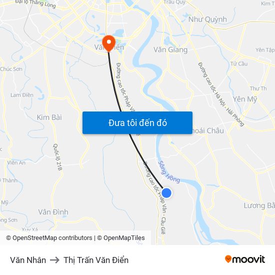 Văn Nhân to Thị Trấn Văn Điển map