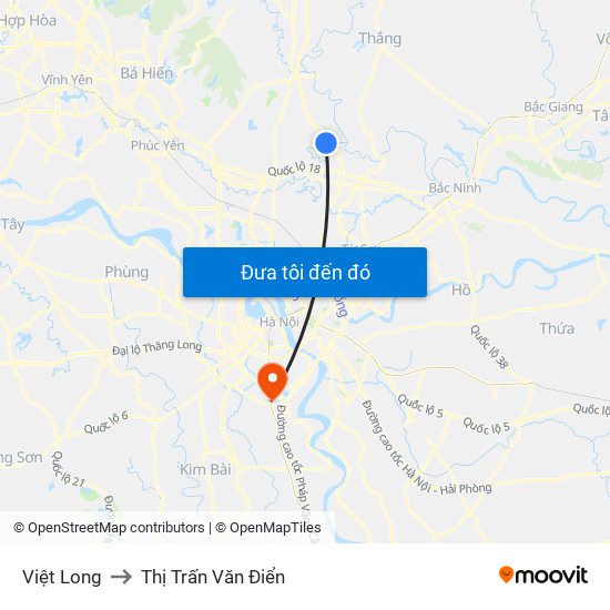 Việt Long to Thị Trấn Văn Điển map