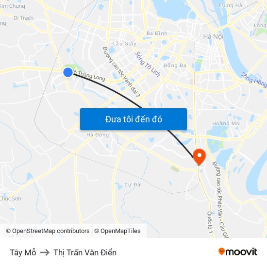 Tây Mỗ to Thị Trấn Văn Điển map