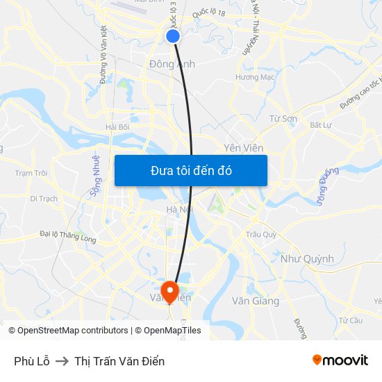 Phù Lỗ to Thị Trấn Văn Điển map