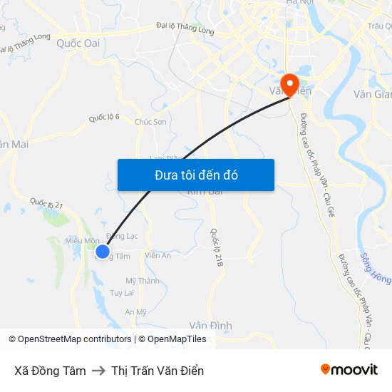 Xã Đồng Tâm to Thị Trấn Văn Điển map