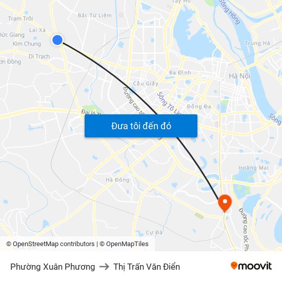 Phường Xuân Phương to Thị Trấn Văn Điển map