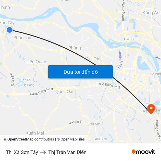 Thị Xã Sơn Tây to Thị Trấn Văn Điển map