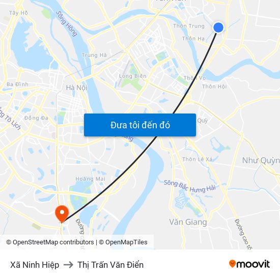 Xã Ninh Hiệp to Thị Trấn Văn Điển map