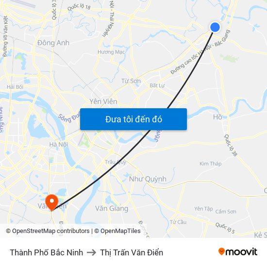Thành Phố Bắc Ninh to Thị Trấn Văn Điển map