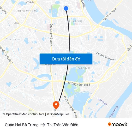 Quận Hai Bà Trưng to Thị Trấn Văn Điển map