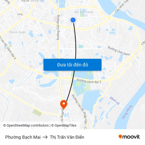 Phường Bạch Mai to Thị Trấn Văn Điển map