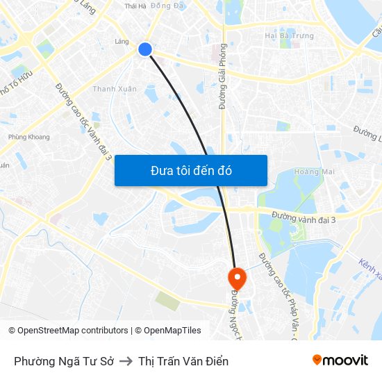 Phường Ngã Tư Sở to Thị Trấn Văn Điển map