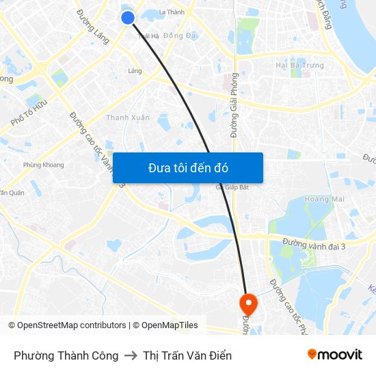 Phường Thành Công to Thị Trấn Văn Điển map