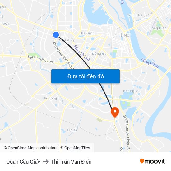 Quận Cầu Giấy to Thị Trấn Văn Điển map