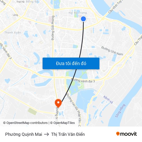 Phường Quỳnh Mai to Thị Trấn Văn Điển map