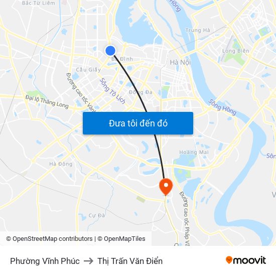 Phường Vĩnh Phúc to Thị Trấn Văn Điển map