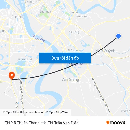 Thị Xã Thuận Thành to Thị Trấn Văn Điển map