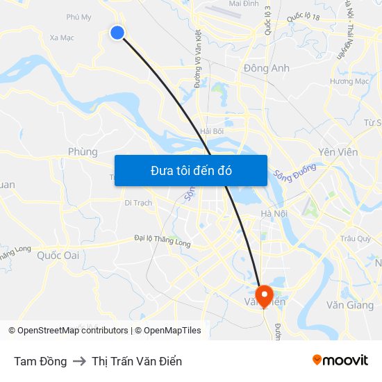 Tam Đồng to Thị Trấn Văn Điển map