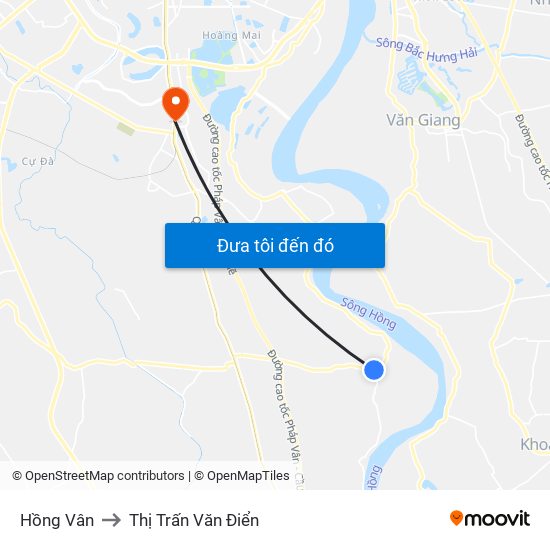 Hồng Vân to Thị Trấn Văn Điển map