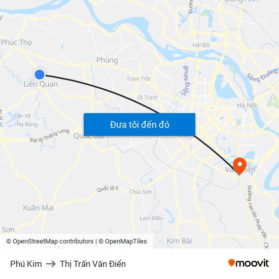 Phú Kim to Thị Trấn Văn Điển map