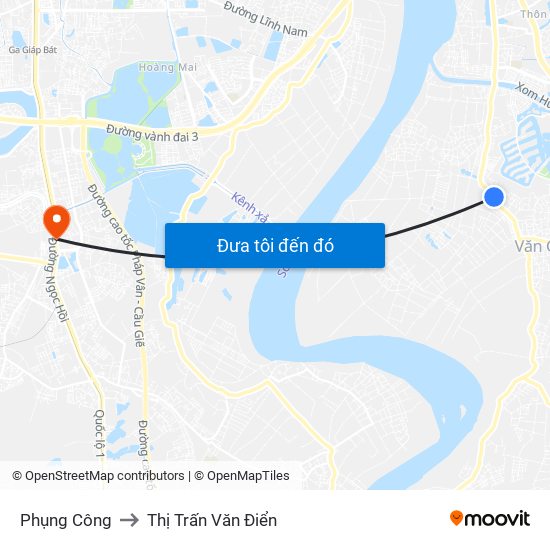 Phụng Công to Thị Trấn Văn Điển map