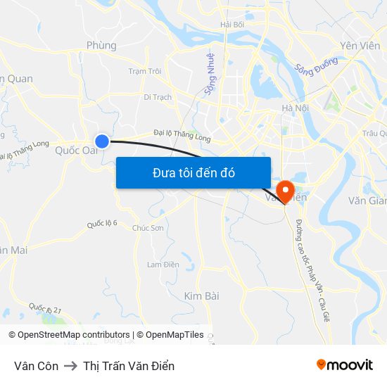 Vân Côn to Thị Trấn Văn Điển map