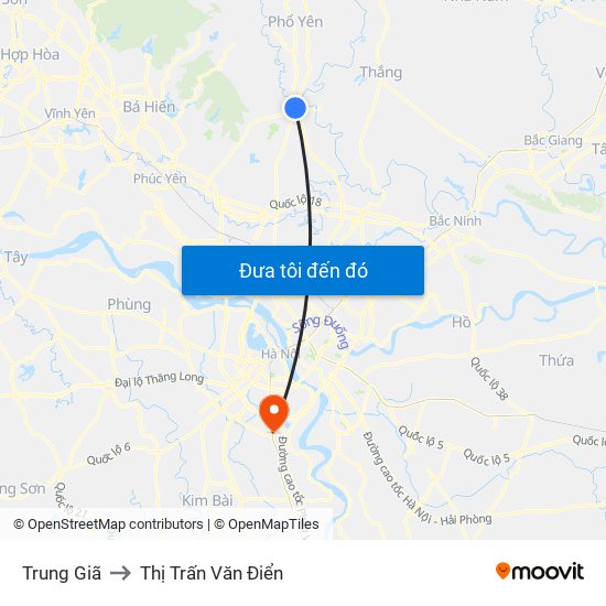 Trung Giã to Thị Trấn Văn Điển map