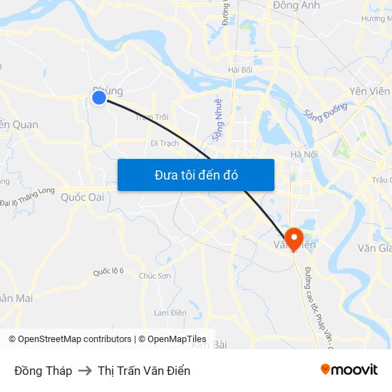 Đồng Tháp to Thị Trấn Văn Điển map