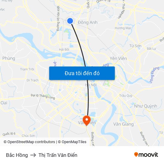 Bắc Hồng to Thị Trấn Văn Điển map