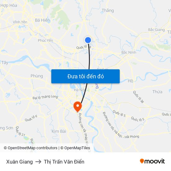 Xuân Giang to Thị Trấn Văn Điển map