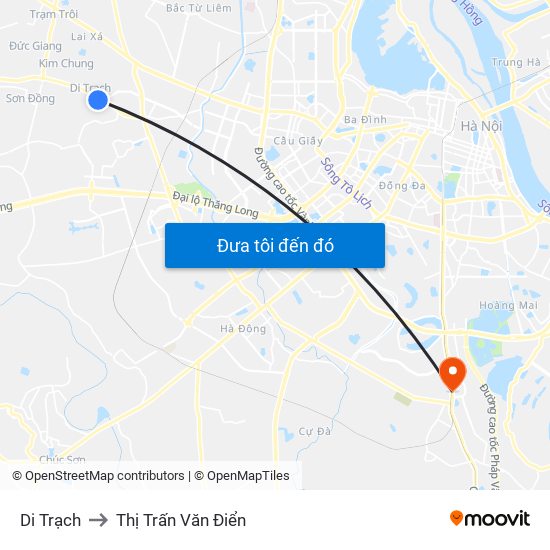 Di Trạch to Thị Trấn Văn Điển map